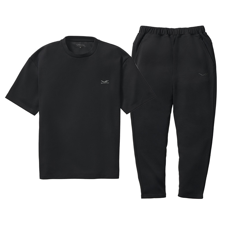 シックスパッド リカバリーウェア オーバーサイズTシャツ ブラック S ＆ シックスパッド リカバリーウェア テーパードパンツ ブラック S セット