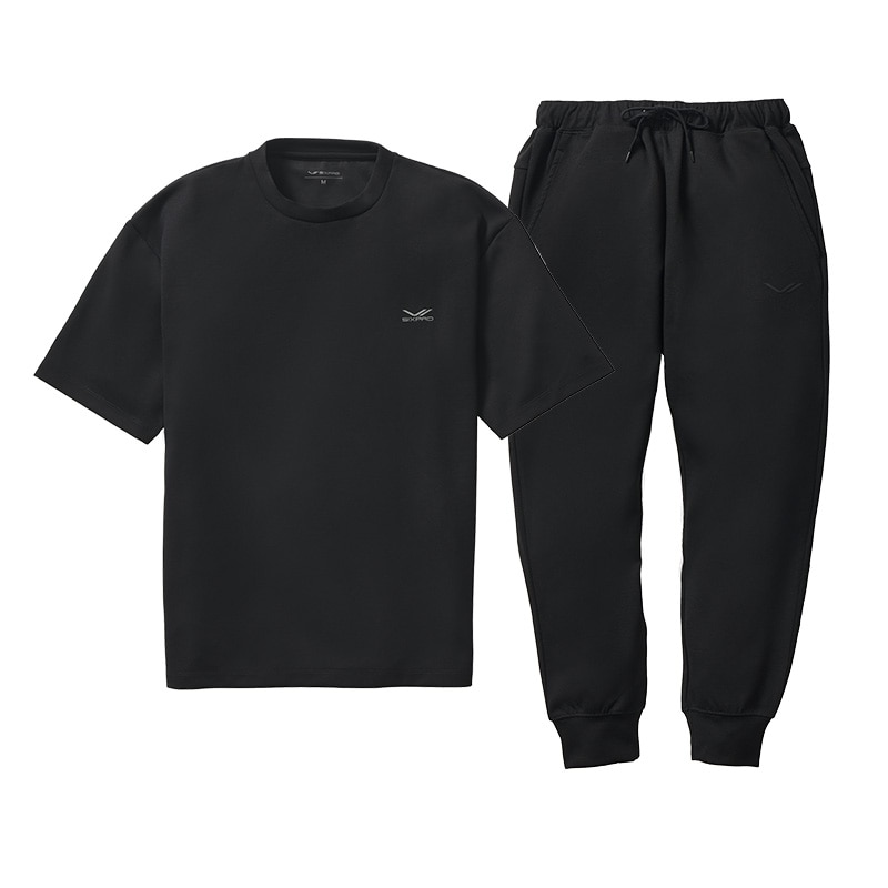 シックスパッド リカバリーウェア オーバーサイズTシャツ ブラック S ＆ シックスパッド リカバリーウェア ジョガーパンツ ブラック S セット