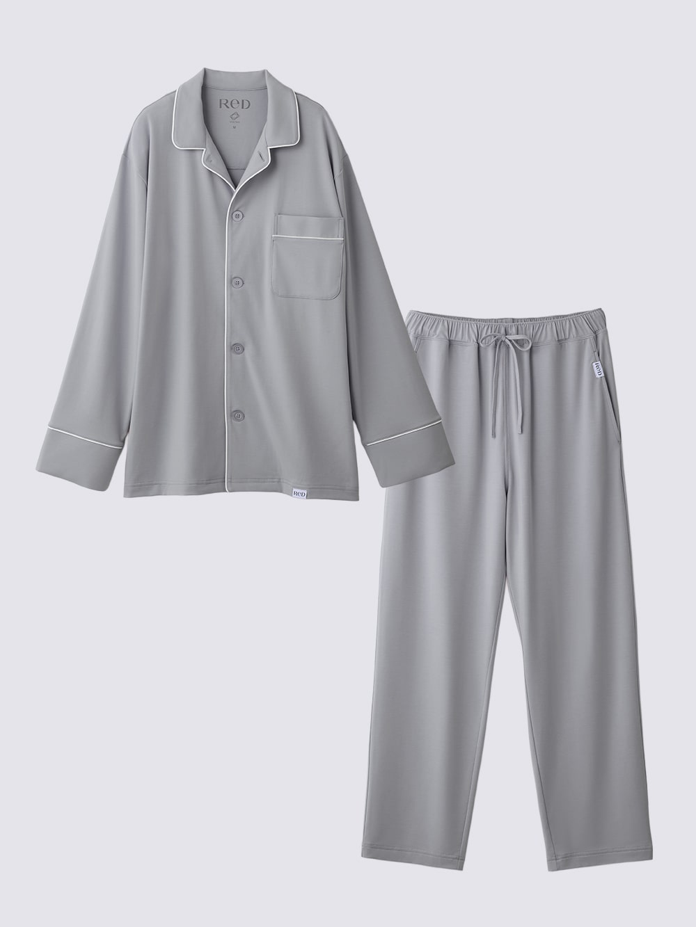 ReD ぐっすりパジャマ ベーシック 前開き長袖＆ロングパンツ上下セット ライトグレー L