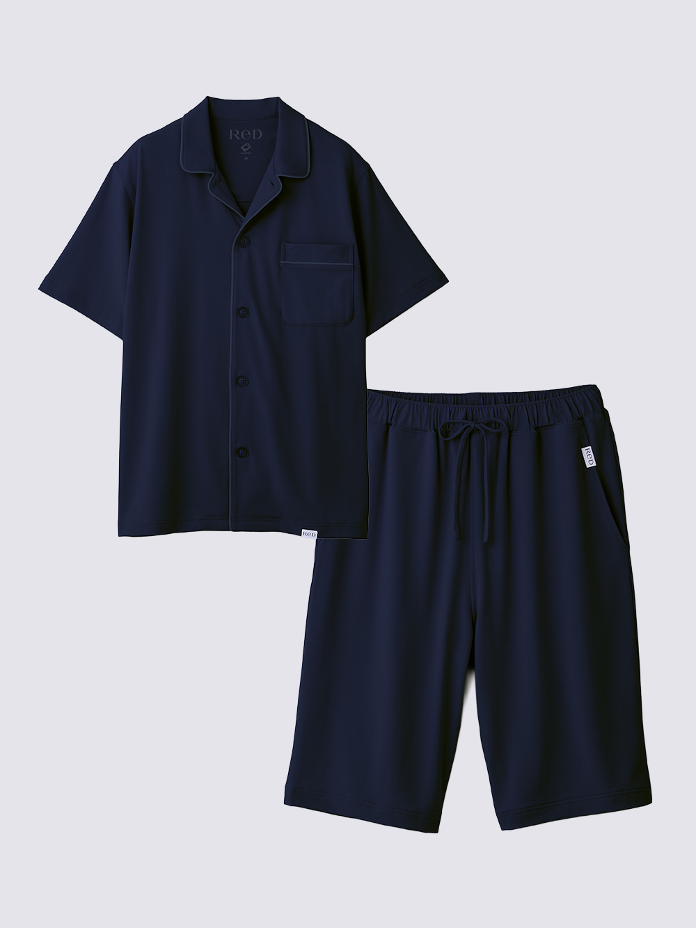 ReD ぐっすりパジャマ ベーシック 前開き半袖&ハーフパンツ上下セット ネイビー L ネイビー L